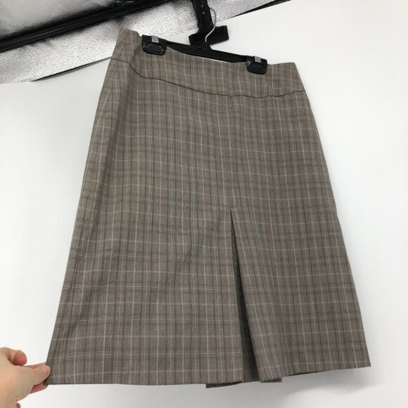 Suzy Shier taupe plaid pencil  skirt back slit knee length - Picture 6 of 14
